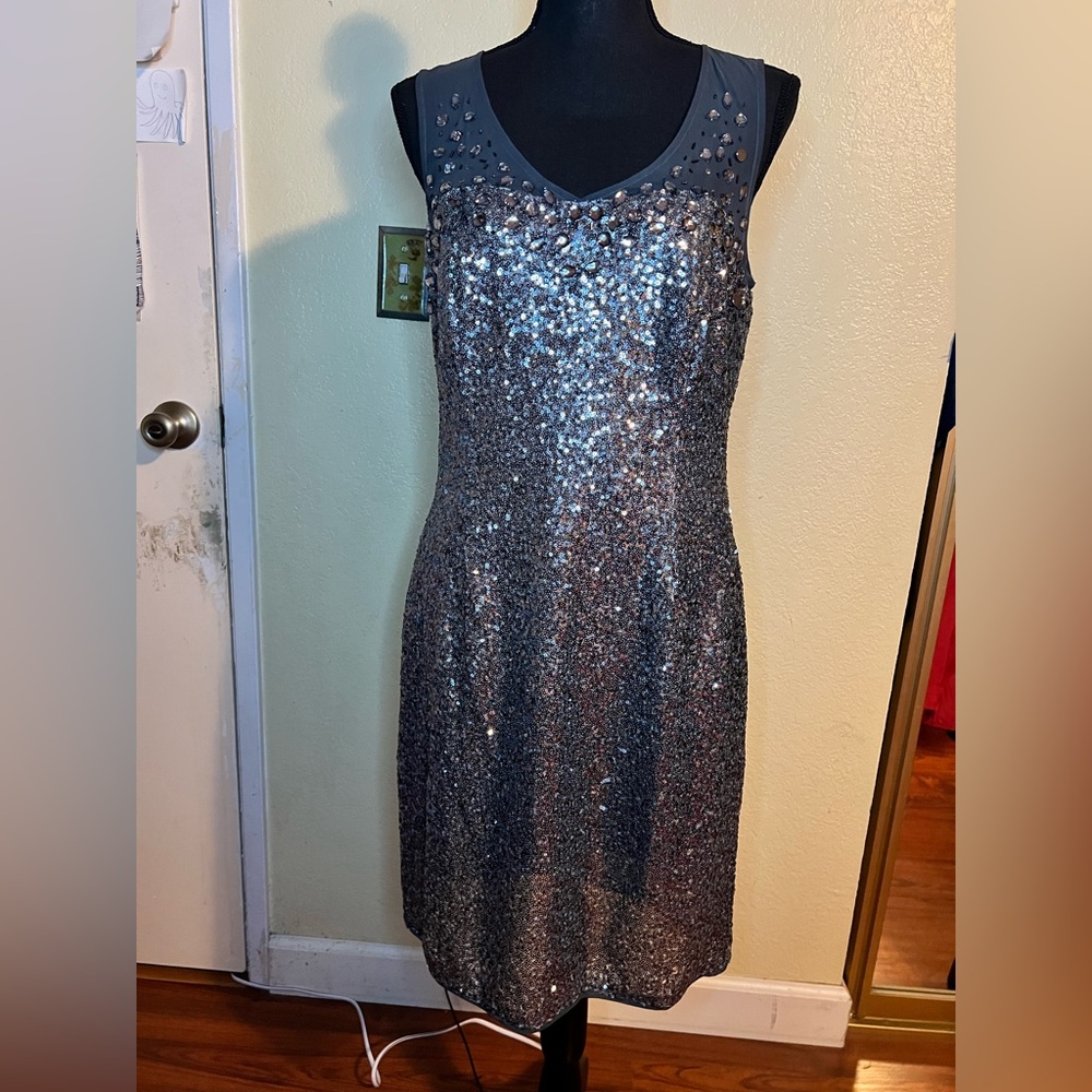 MARINA Glittering Silver Mini Dress